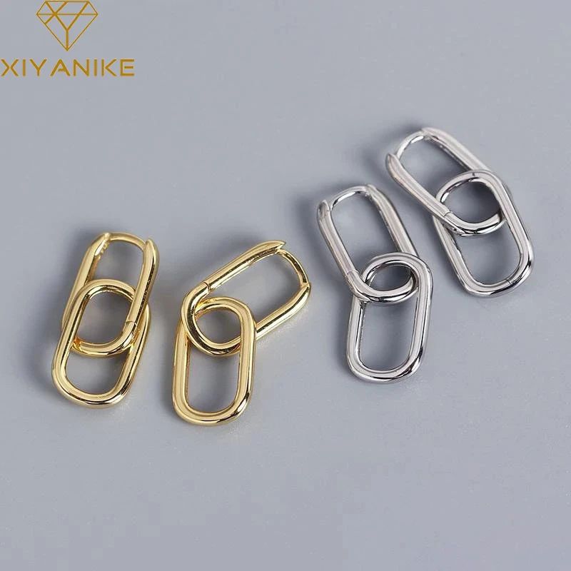 Top Trends: XIYANIKE Silver Color Geometric O-shaped Two Oval Hoop Earrings Female Simple Fashion Detachable Jewelry Accessories Gift Shoppable Styles