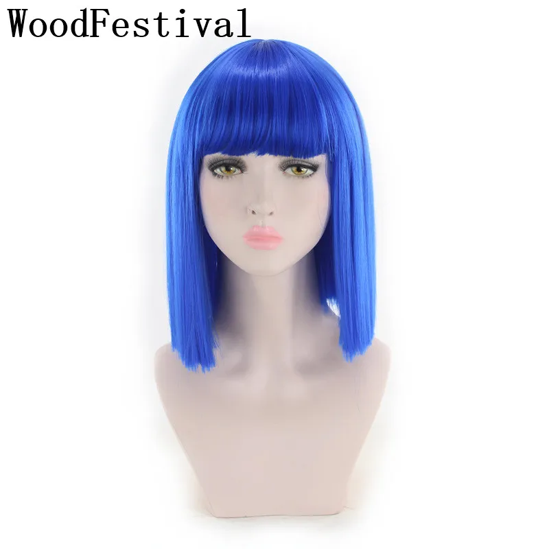 Top Trends: WoodFestival Synthetic Hair Short Wig With Bangs Cosplay Wigs For Women Straight Bob Pink Red Brown Blue Green White Purple Grey Shoppable Styles