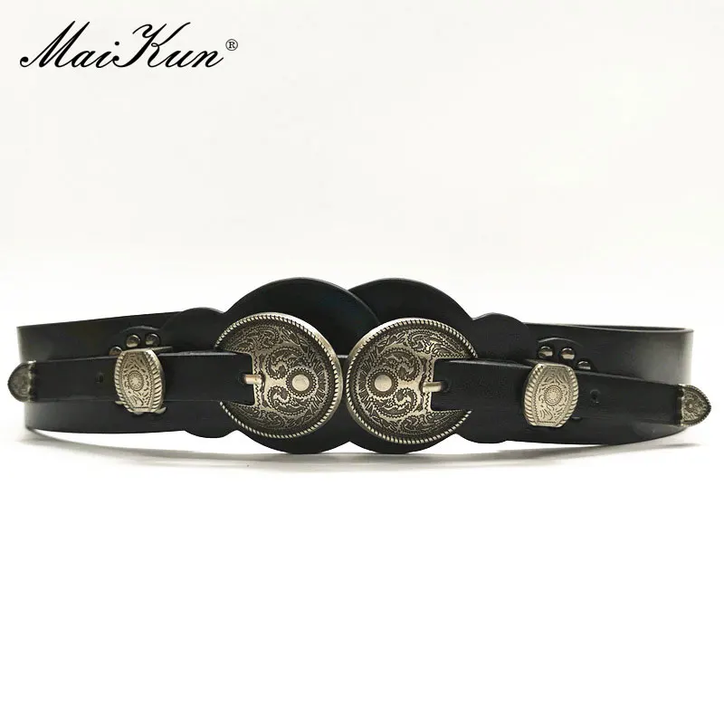 Top Trends: Maikun Women's Double Buckle PU Belt Vintage Carved Decorative All-Match Female Belt Shoppable Styles