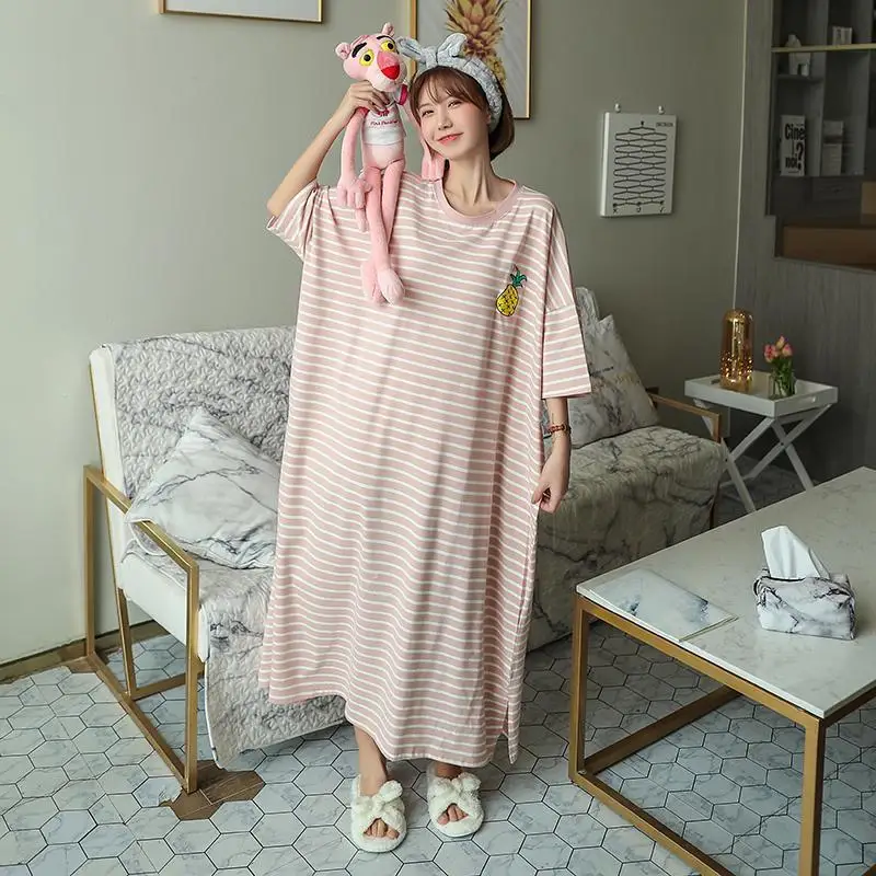 Top Trends: Women Plus Size Striped Nightgown Sleepwear Short Sleeve Long Nightdress Loose Casual Robe Sleepshirt Home Wear 4XL 5XL Shoppable Styles - Image 3