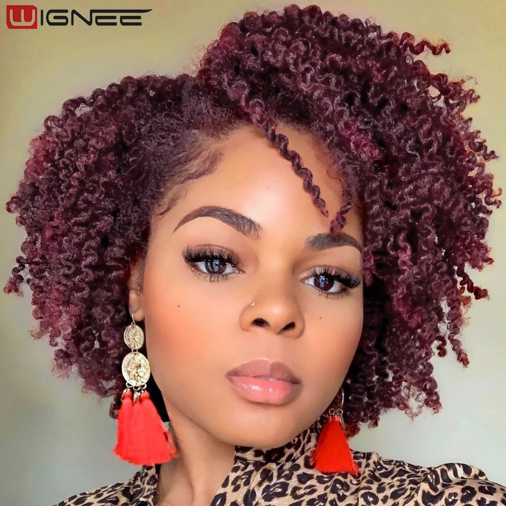 Top Trends: Kinky Curly Wig Side Part Short Curly Hair Wig Synthetic Hair Cosplay Femme Womens Wigs Sale Burgundy Wig Side Part Black Wig Shoppable Styles