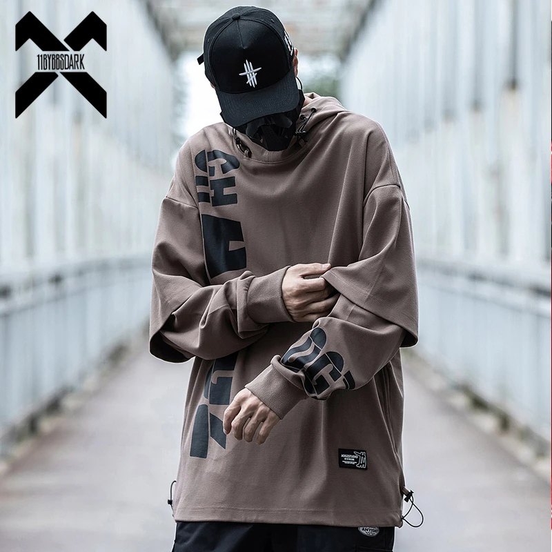 Top Trends: 11 BYBB&#039;S DARK Hip Hop Streetwear Hoodie Sweatshirt 2021 Fake Two Piece Letter Print Pullover Men Harajuku Hoodies Tops WB402 Shoppable Styles