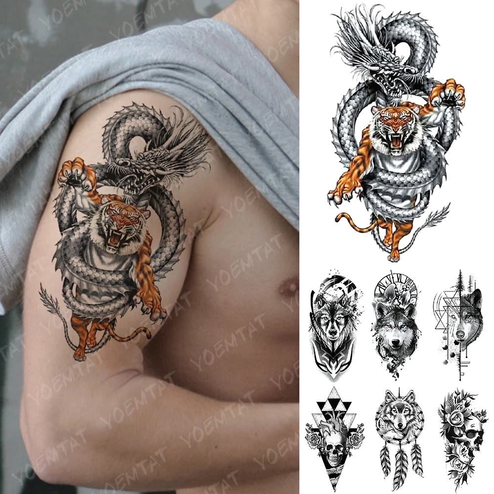 Top Trends: Festival Dragon Tiger Cross Waterproof Temporary Tattoo Sticker Body Art India Fake Tattoos Water Transfer Tatoo Women Men Shoppable Styles