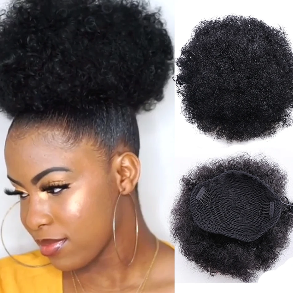 Top Trends: 8inch Short Afro Puff Synthetic Hair Bun Chignon Hairpiece For Women Drawstring Ponytail Kinky Curly Updo Clip Hair Extensions Shoppable Styles