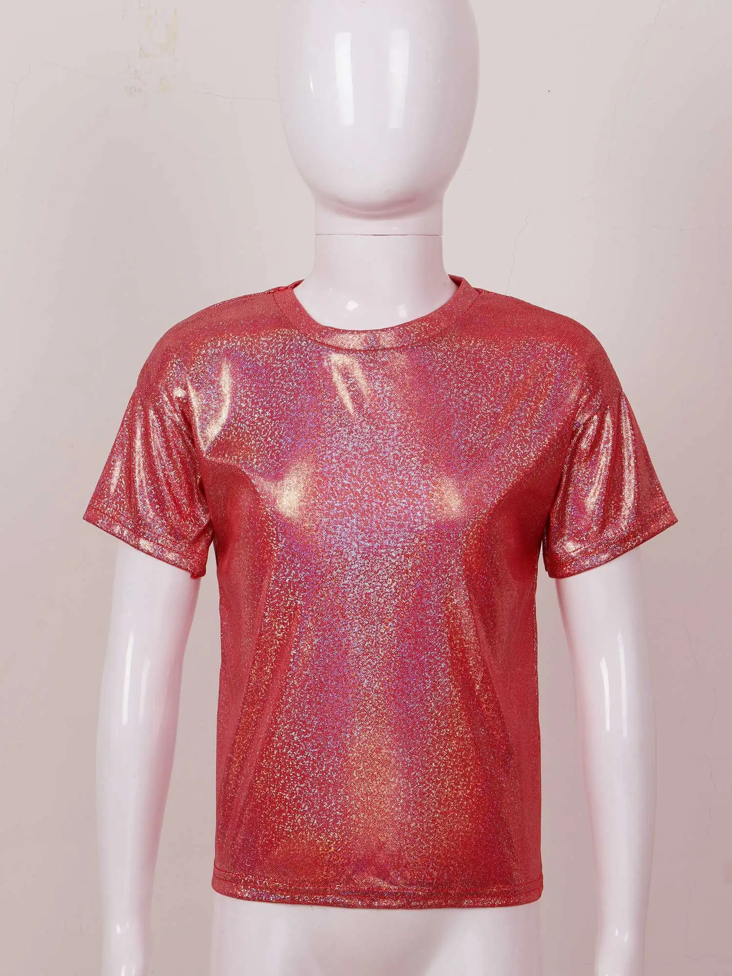 Top Trends: Kids Girls Boys Jazz Dance Tops Metallic Shiny Dancing Clothes Hip-hop Sequins Loose Short-sleeved T-shirt Street Dance Clothes Shoppable Styles - Image 4