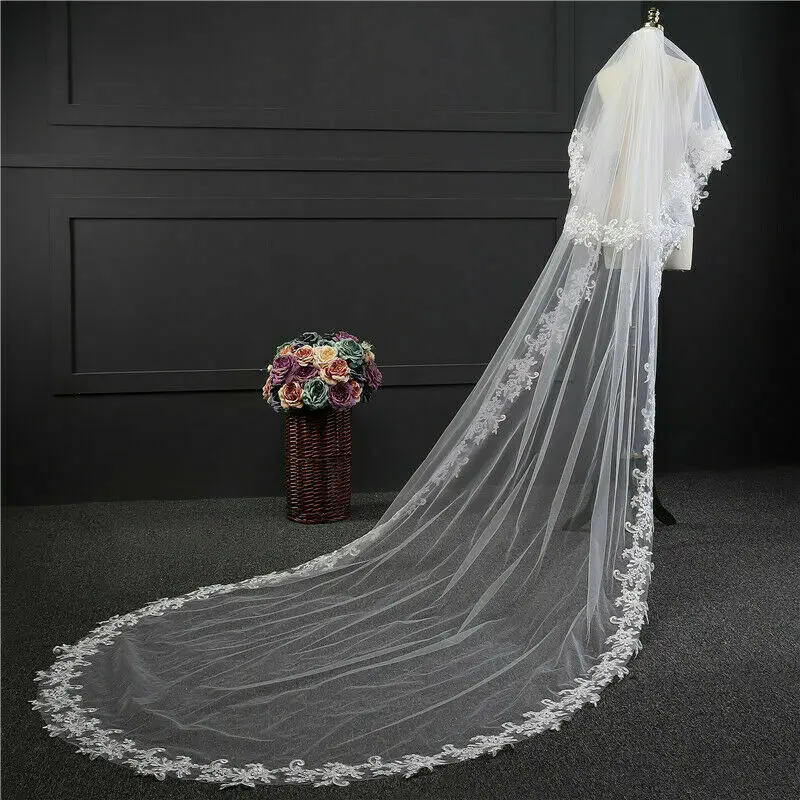 Top Trends: White Ivory Wedding Veil 3m Long Comb Lace Mantilla 2 Layer Cathedral Bridal Veils Wedding Accessories Veu De Noiva Shoppable Styles