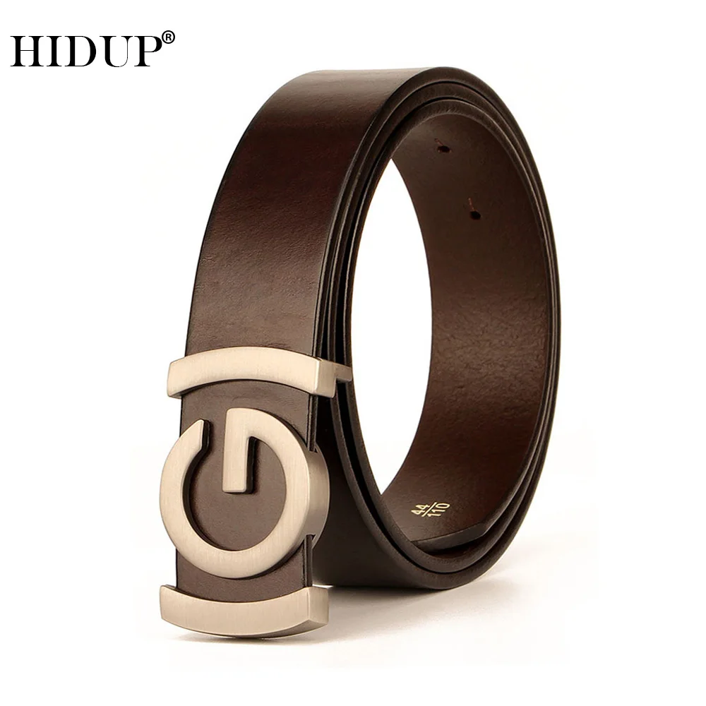 Top Trends: HIDUP Famous Brand Name Top Quality Cowhide Leather Strap Belt G Slide Buckle Metal Belts For Men 3.4cm Width Accessories NWJ876 Shoppable Styles