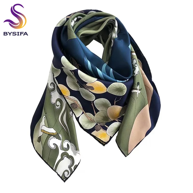 Top Trends: BYSIFA New 100% Pure Silk Square Scarf Hijab Fashion Blue Green Women Scarves Shawl Fall Winter Luxury Brand Neck Scarf Cape Shoppable Styles