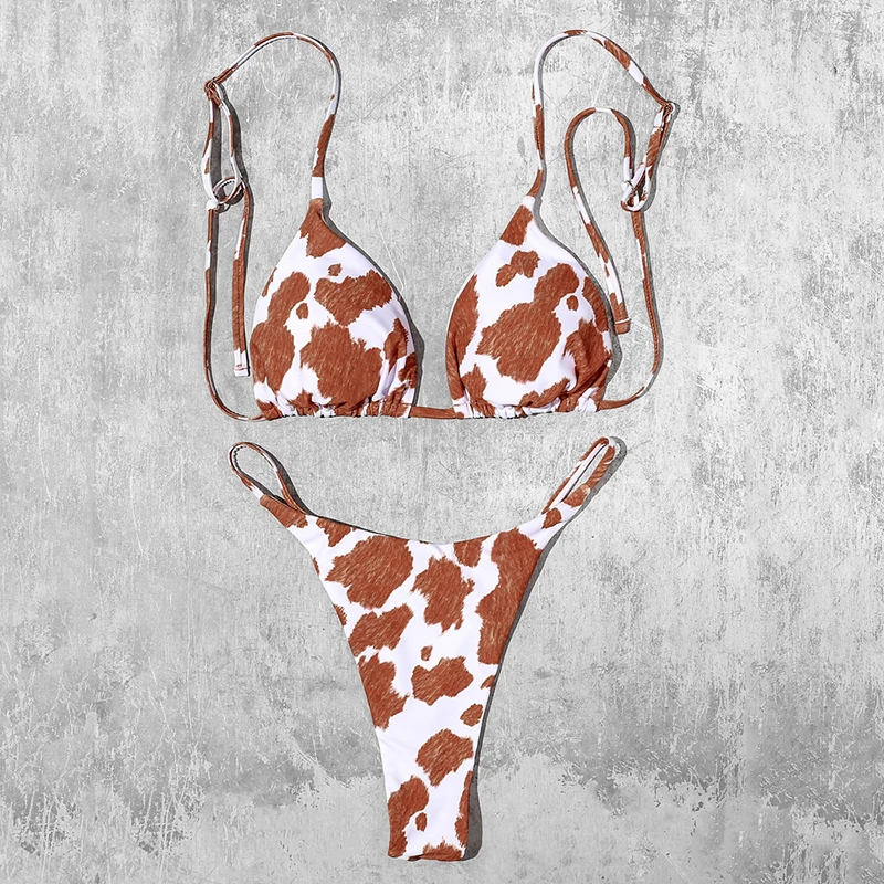 Top Trends: ZTVitality Sexy Bikinis Push Up Bikini 2021 Newest Straps Padded Bra Cow Print Bandage Swimsuit Low Waist Swimwear Women Biquini Shoppable Styles