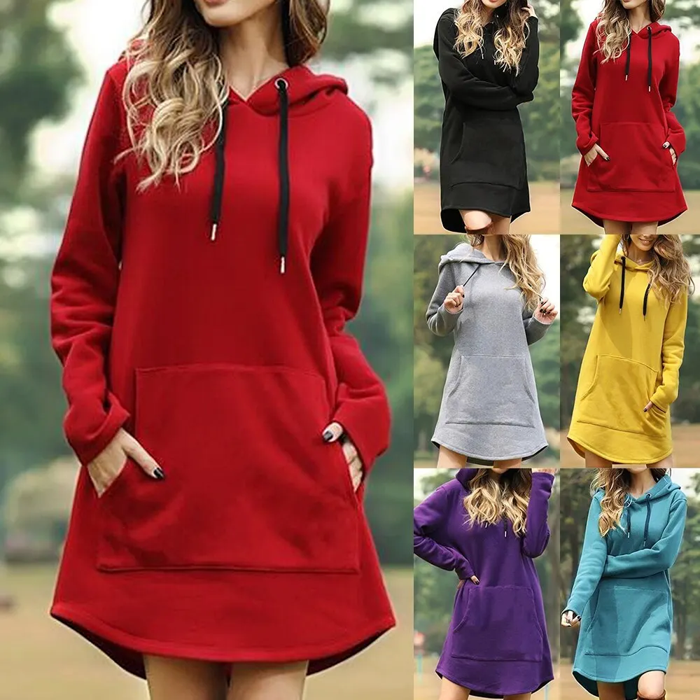 Top Trends: 2023 Women Autumn Dresses Casual Pocket Long Sleeve Hooded Sweatshirts Loose Oversized Pullover Hoodie Bodycon Dress Robe Shoppable Styles