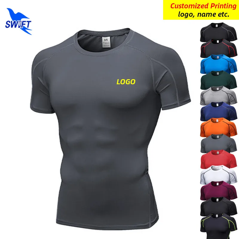 Top Trends: Customize LOGO Fitness Compression T Shirt Men Short Sleeve Elastic Exercise Running Tops Summer Quick Dry Gym Sportswear Tshirt Shoppable Styles