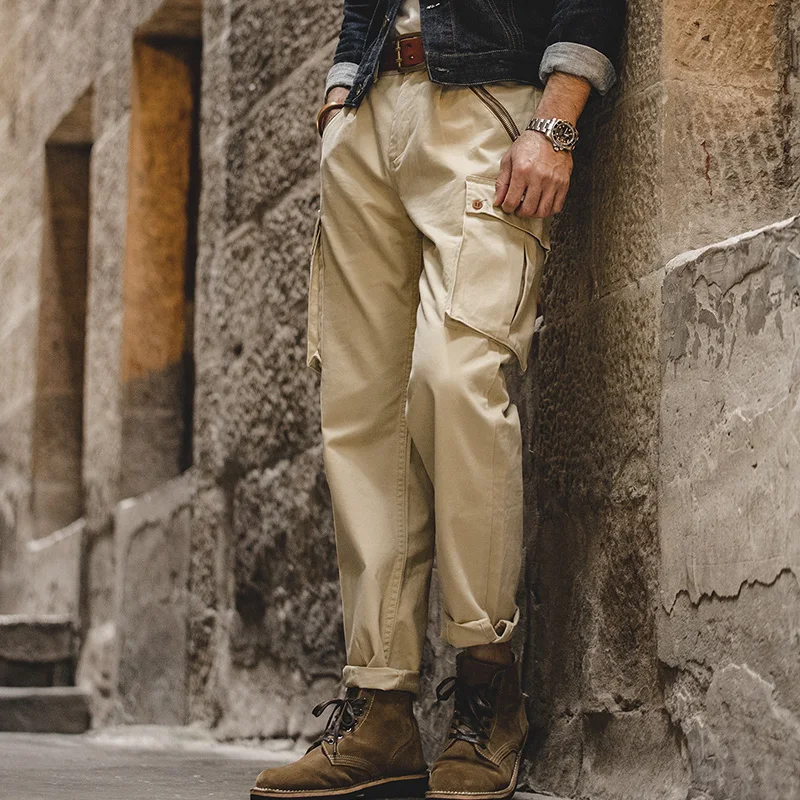 Top Trends: Maden Retro Khaki Tapered Cargo Pants Men Mountain Pant Cotton Zipper Pocket Casual Men's Trendy Long Shoppable Styles