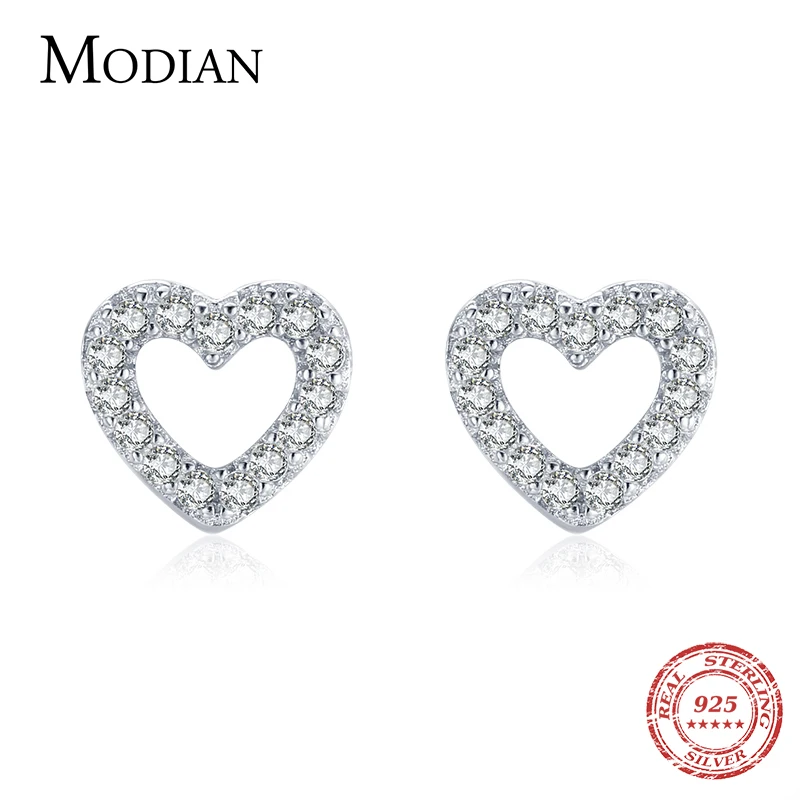 Top Trends: Modian Authentic 925 Sterling Silver Stud Earrings For Women Romantic Heart Earrings Shiny Clear CZ Wedding Engagement Jewelry Shoppable Styles