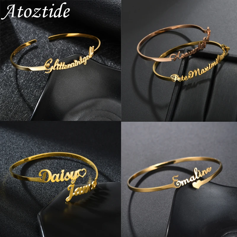 Top Trends: Customized Name Bracelet Personalized Custom Charm Gold Color Bangles For Women Stainless Steel Chrismas Jewelry Gift Shoppable Styles