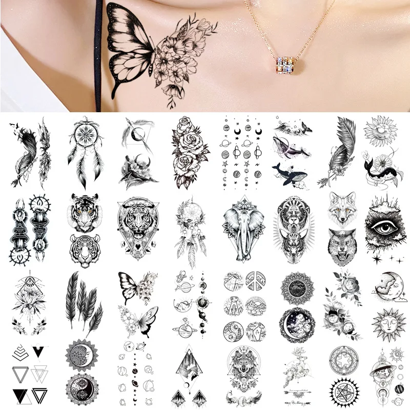 Top Trends: Waterproof Temporary Tattoo Stickers Butterfly Tiger Feather Design Tattoo Children Black Body Art Fake Tattoos For Men Women Shoppable Styles