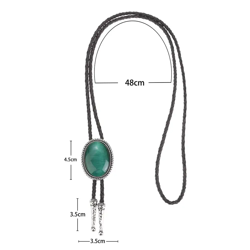 Top Trends: Naturel Stone Green Cat Eye Bolo Tie For Man Indian Cowboy Western Cowgirl Leather Rope Zinc Alloy Necktie Shoppable Styles - Image 3