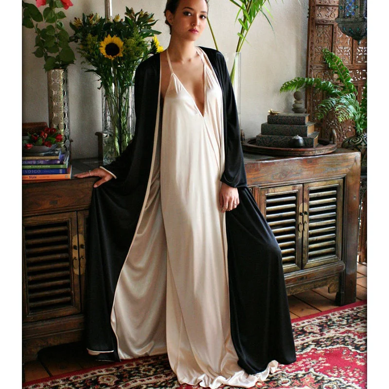 Top Trends: Two Pieces Bridal Bathrobe Long Sleeves Satin Silk Wedding Sleepwear Bath Robes Nightgown V-neck Floor Length Women Dress Kimono Shoppable Styles