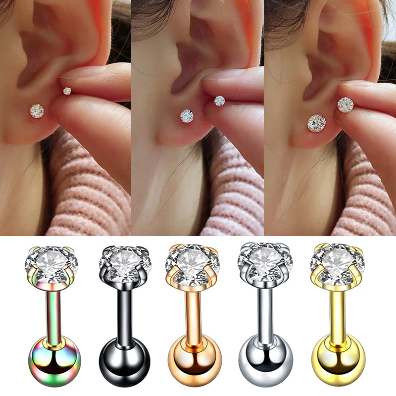 Top Trends: 1Pair / 2Pcs Small Round Cz Tragus Cartilage Stainless Steel 16G 4 Prong Ear Stud Earrings Tragus Helix Piercing Jewelry Shoppable Styles