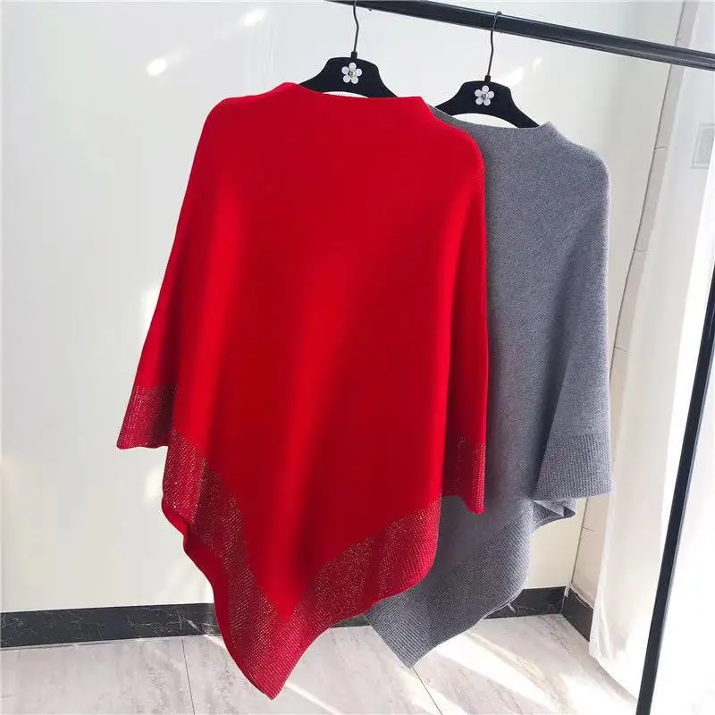 Top Trends: 2023 Spring New Diamond Luxury Wool Knit Cloak Batwing Cape Pullover Fashion Warm O Neck Loose Cloak Poncho Sweater Shawl Coat Shoppable Styles