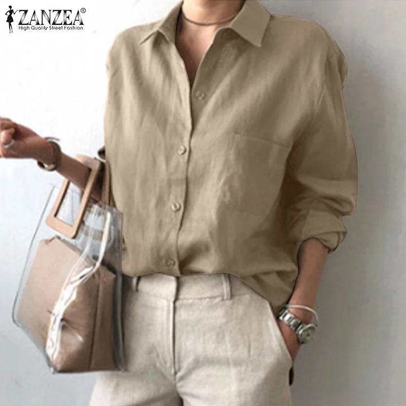 Top Trends: ZANZEA Women Casual Loose OL Shirts Spring Autumn Long Sleeve Business Blouse Collared Female Button Tunic Blusas Shoppable Styles