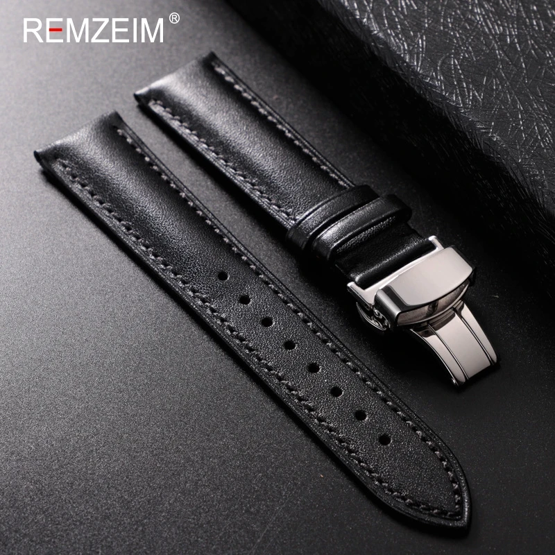 Top Trends: Strap Soft Genuine Leather Watchband Calfskin Men Women Replace Watch Band 18mm 20mm 22mm 24mm Automatic Butterfly Buckle Shoppable Styles