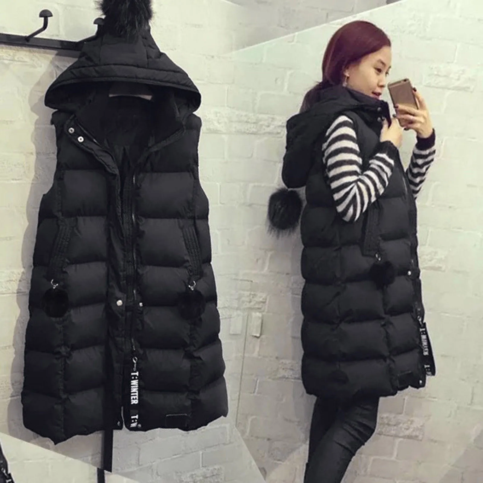 Top Trends: Autumn Winter Women Long Parkas Vest Warm Black Zipper Hooded Down Coat Parka Ladies Sleeveless Waistcoat Jacket Outwear S-4XL Shoppable Styles