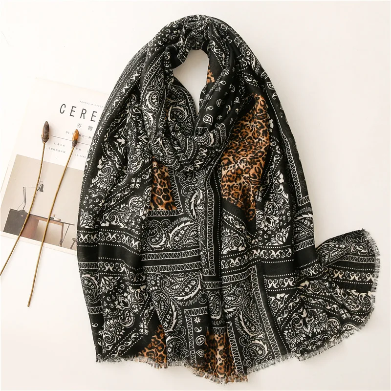 Top Trends: Fashion Women Fringe Viscose Scarf Cashew Floral Leopard Patchwork Hijab Shawls And Wraps Female Foulards Echarpe Sjaal 180*90Cm Shoppable Styles