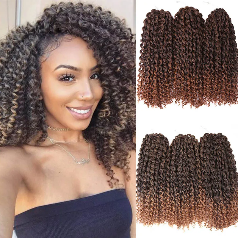 Top Trends: Synthetic Afro Kinky Twist Crochet Braids Bohemian Curly Braiding Hair Extension Ombre Marley Crochet Hair 8&quot; 12 &quot; Braids For Shoppable Styles