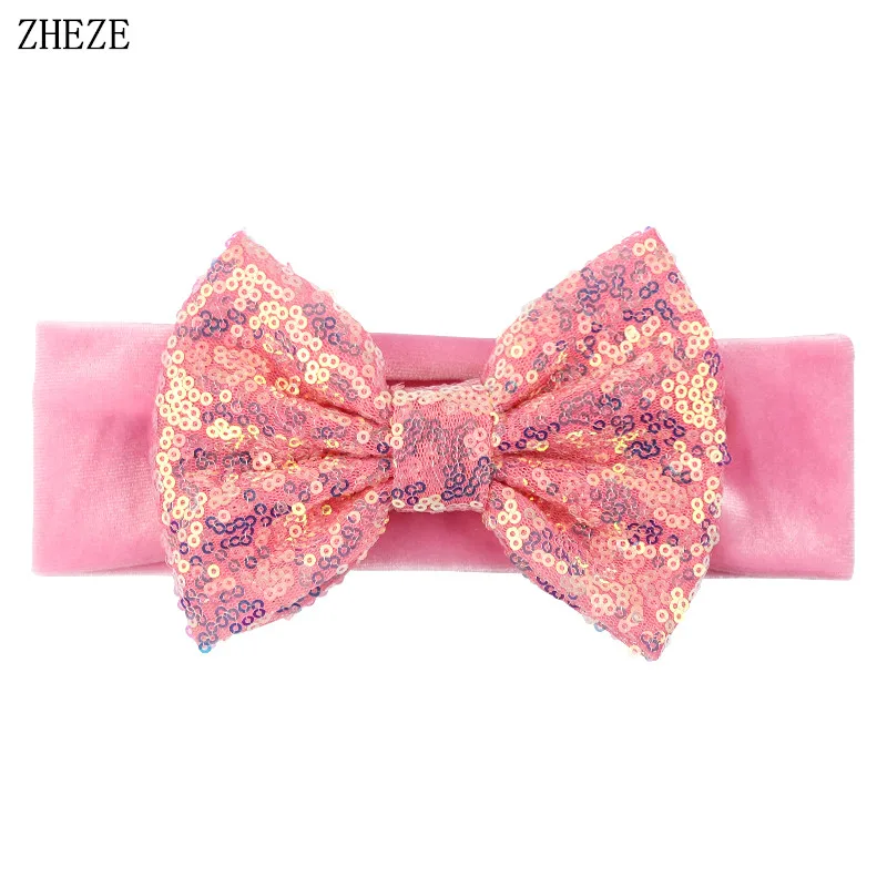 Top Trends: 2022 New Arrival Soft Sequins 4" / 5" Hair Bow Headband For Kids Girls Velvet Headwrap Turband Toddler Baby Headwear Accessories Shoppable Styles - Image 4