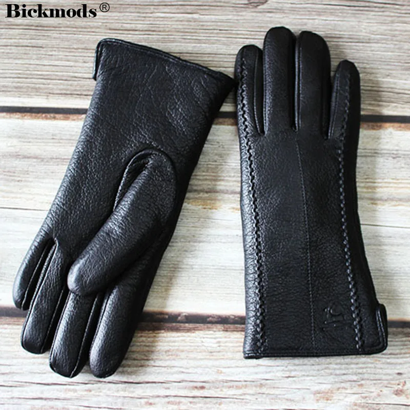 Top Trends: Winter Cold-Proof Warm Deerskin Gloves Women's Thickened Sheepskin Fur Sheep Sheared Lining Windproof Leather Finger Gloves Shoppable Styles