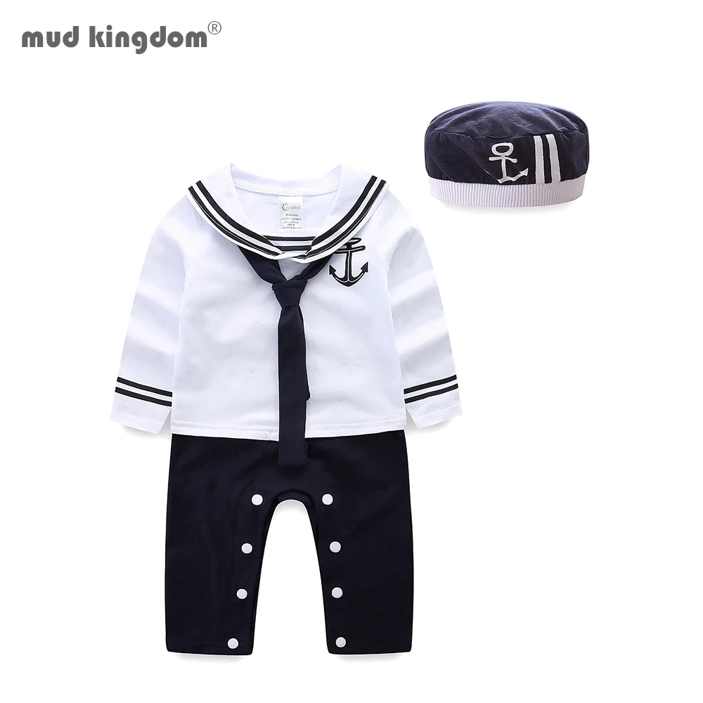 Top Trends: Mudkingdom Baby Boys Rompers Cotton Long Sleeve Sailor Style And Hat 2Pcs Jumpsuit For Kids Clothes Baby Clothing Fashion Shoppable Styles