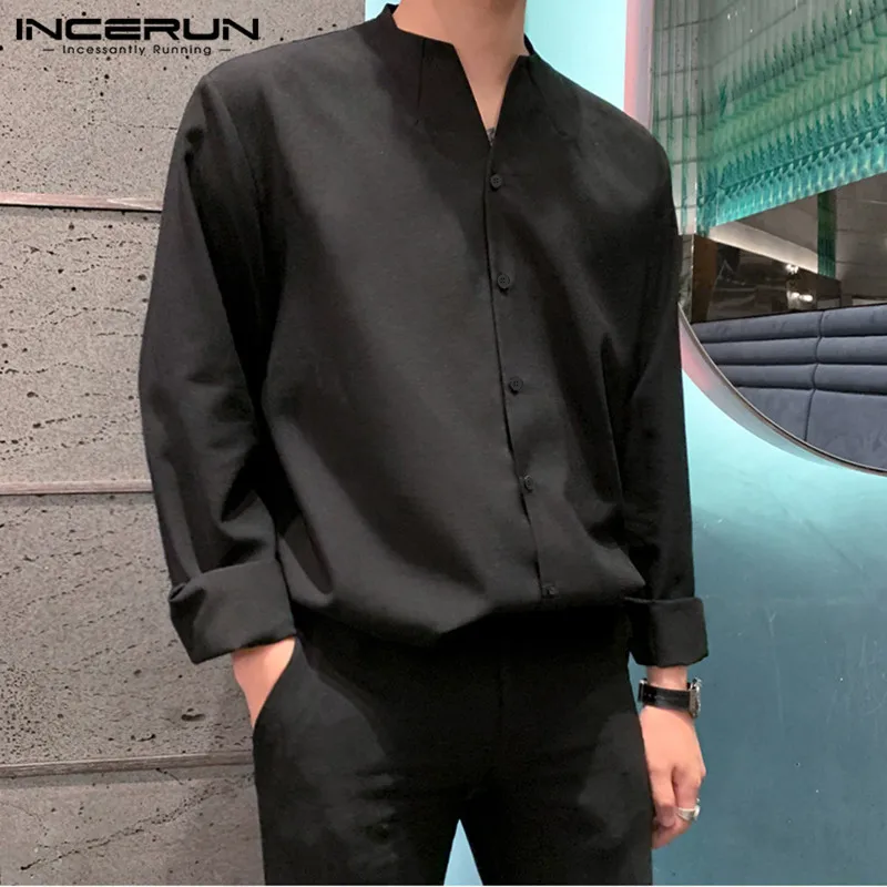 Top Trends: 2023 Fashion Men Brand Shirt Solid Long Sleeve Button V Neck Chic Streetwear Casual Blouse Korean Style Shirts Camisas INCERUN Shoppable Styles