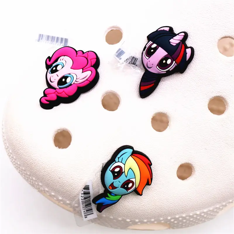 Top Trends: Drop Shipping Cartoon Shoe Charms Accessories Pink Blue Purple Cute Horse PVC Sandals Buckle Decoration Fit Party Kids Gifts Shoppable Styles