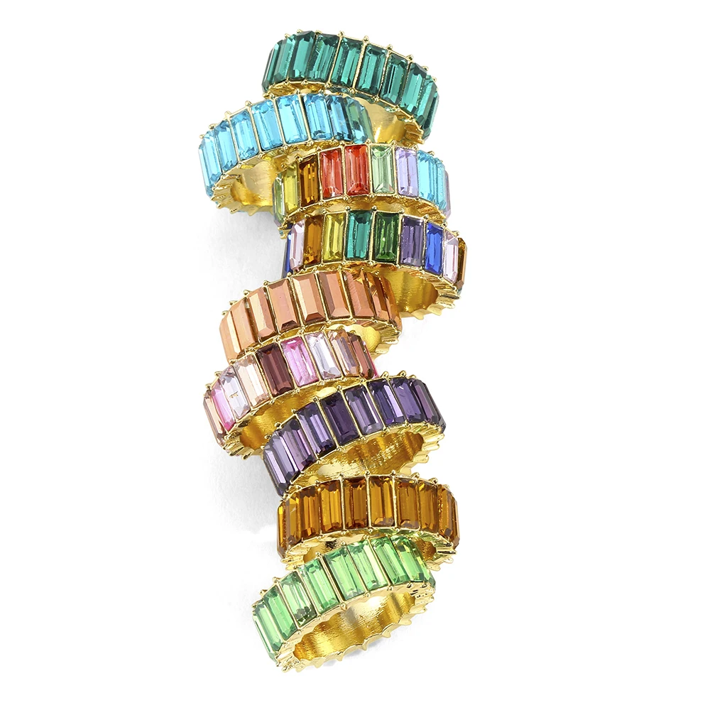 Top Trends: VG 6YM Dainty Rainbow Ring Multi Color Crystal Eternity Square Baguette Finger Ring Women Female Wedding Jewelry Wholesale Shoppable Styles