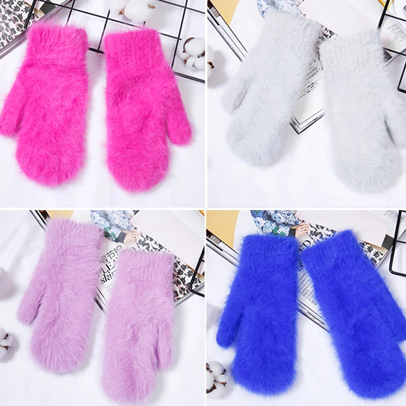 Top Trends: Winter Warm Rabbit Fur Gloves Female Mittens Outdoor Thicken Wool Fingerless Gloves Winter Gloves For Women Girls Gifts Shoppable Styles - Image 3