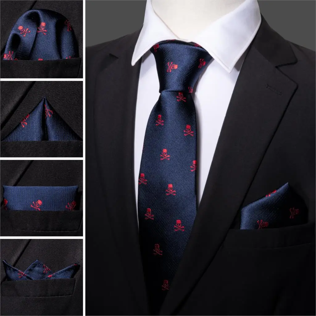 Top Trends: Fashion Designer Red Skull Men Tie Set 8.5cm Silk Handkerchief Ties For Men Gift Wedding Business Barry.Wang Gravata Necktie Shoppable Styles