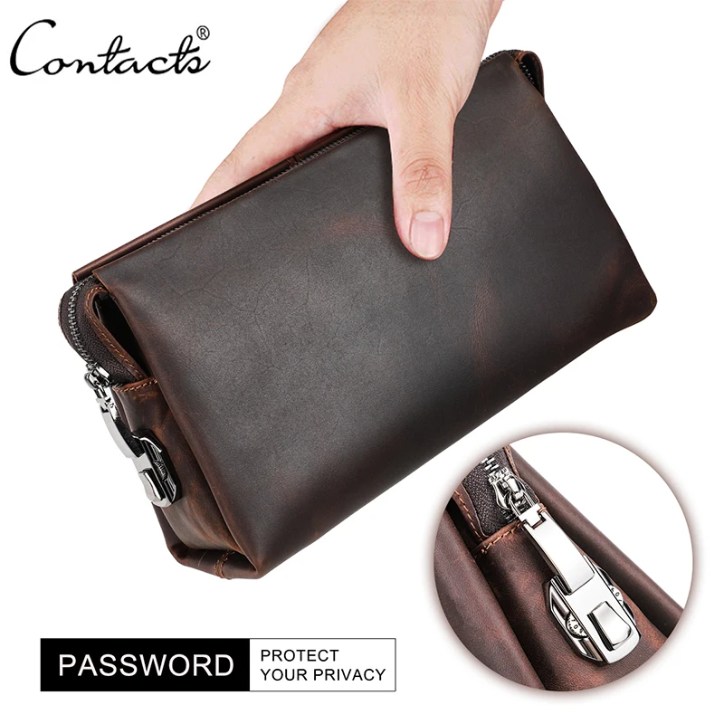 Top Trends: CONTACT'S Men Clutch Bag Large Capacity Coded Lock Design Genuine Leather Men Wallets Cell Phone Pocket Business Long Purse Male Shoppable Styles