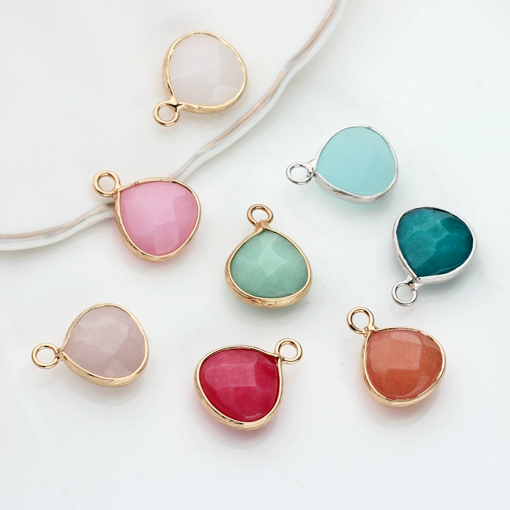 Top Trends: 2pcs / lot 14mm Copper Bound Seven Colors Water Drop Natural Stone Charms Pendant For DIY Jewelry Finding Accessories Shoppable Styles