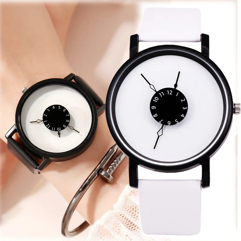 Top Trends: Simple Dial Quartz Watches Ins White &amp; Black Style Leather Strap Couple Watches Clock Watch For Women Men Girls Gift Shoppable Styles