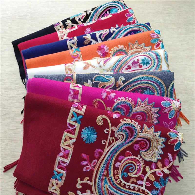 Top Trends: 2023 Winter Women Embroidery Cashmere Scarf Paisley Pashmina Shawl Ladies Warm Blanket Scarves National Fringed Foulard Wraps Shoppable Styles