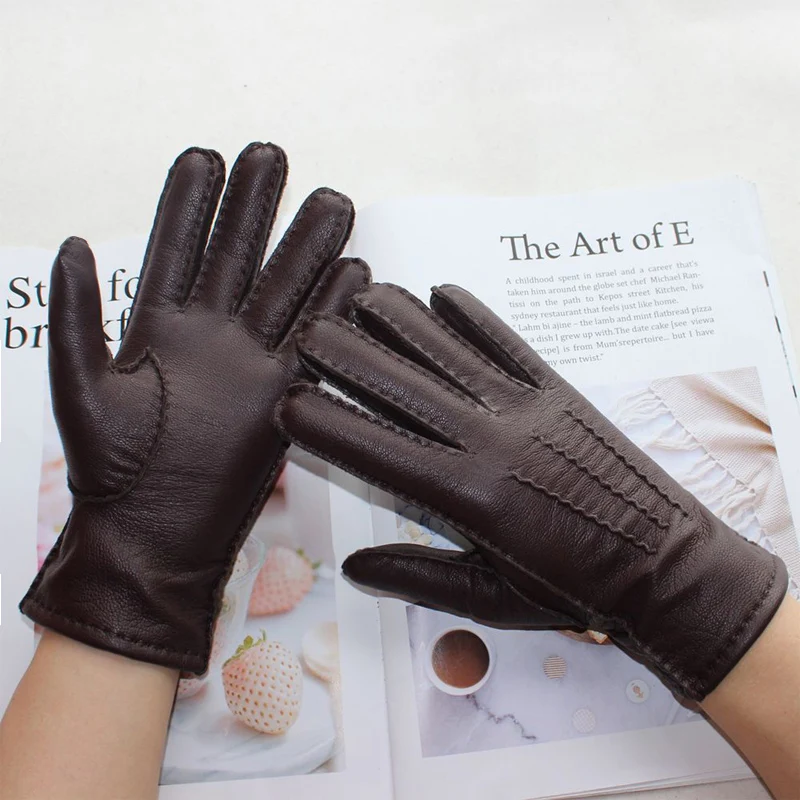 Top Trends: New Women&#039;s Deerskin Gloves Leather Color Fashion Wool Knitted Lining Hand-stitched Outdoor Driving And Cycling Warm Gloves Shoppable Styles