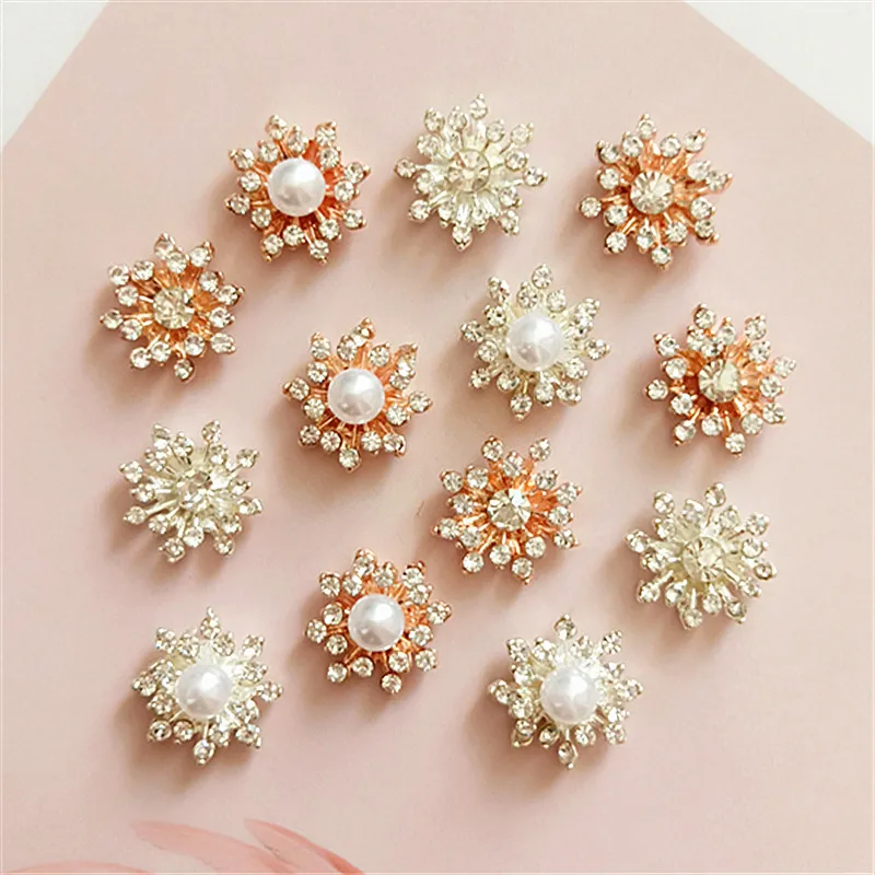 Top Trends: 10pcs 17*17mm Snowflake Rhinestone Cabochons Pearl Metal Base Rhinestone Embellishment For DIY Jewlery Making Crafts Accessories Shoppable Styles