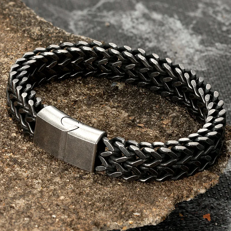 Top Trends: Stainless Steel Chain Men Bracelet Punk Hand Accessories Magnetic Clasp Vintage Wristband Male Jewelry Wholesale Christmas Gifts Shoppable Styles