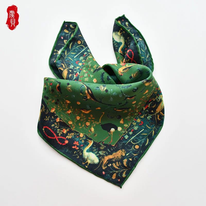 Top Trends: Army Green Luxury Natural Silk Scarf Women Spring Printed Bird 100% Real Silk Twill Scarves Wrap Shawl Square 50cm Bandana Lady Shoppable Styles