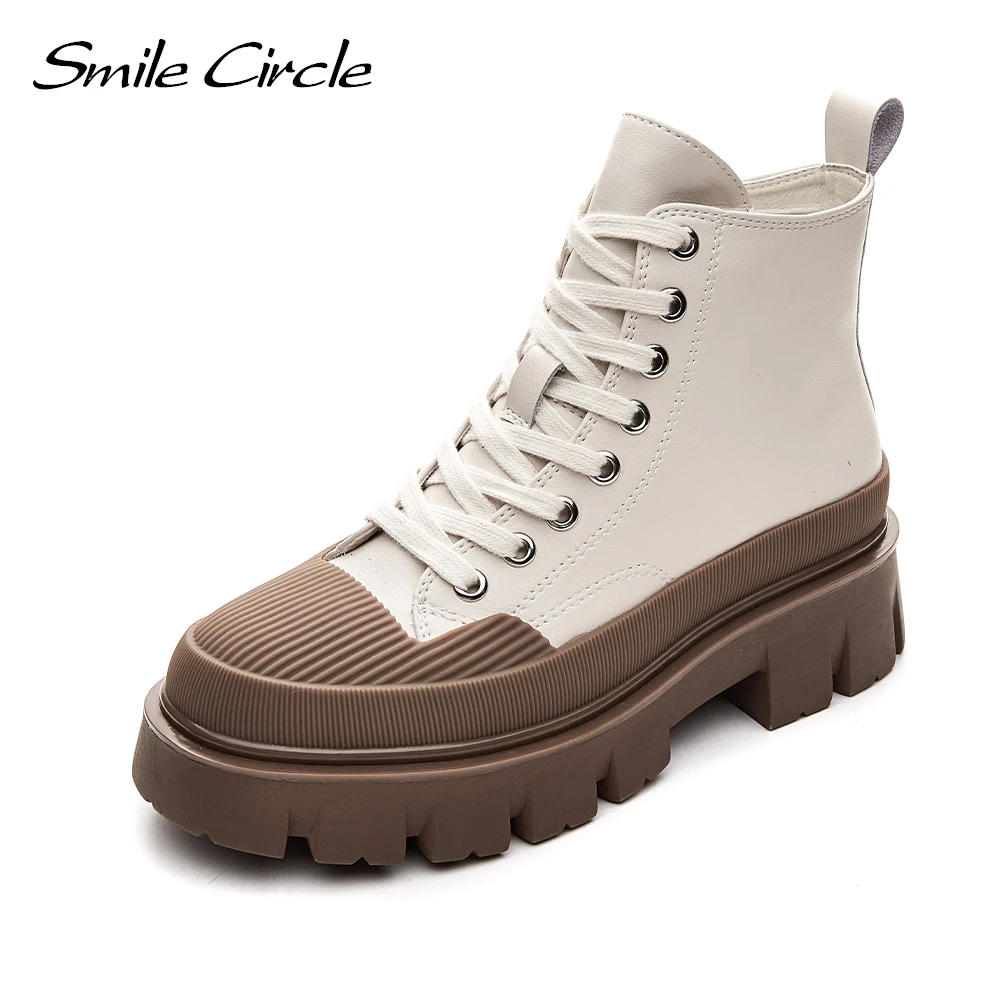 Top Trends: Smile Circle Ankle Boots Women Flat Platform Boots Fashion Autumn Winter Non-slip Waterproof Chunky Shoes Boots Keep Warm Shoes Shoppable Styles