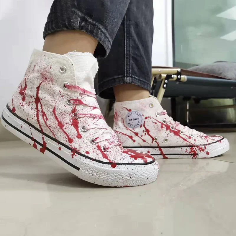 Top Trends: Designer Bloodstain Loves Canvas Sneakers Boys Casual Vulcanized Spring Shoes 2022 Runway Shoes Men Women High Top Sneakers Shoppable Styles