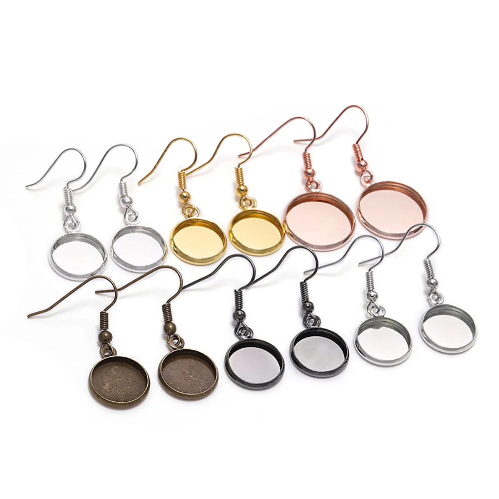 Top Trends: 10pcs 10-25mm Tray Bezel Cabochon Earring Hook Blank Setting Round Pendant Ear Base Findings For DIY Glass Cameo Jewelry Making Shoppable Styles