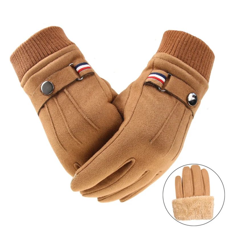 Top Trends: Spring Men&#039;s Winter Gloves Suede Warm Soft Chamois Leather Gloves Cycling Outdoor Sport Driving Buckle Male Touchscreen Mitten Shoppable Styles