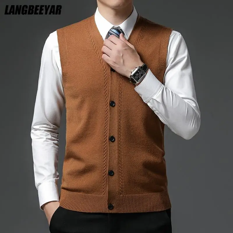 Top Trends: Level 4 Super Anti-pilling Top Grade Pleuche New Winter V Neck Fashion Brand Knit Cardigan Casual Preppy Sweater Vest Sleeveless Shoppable Styles