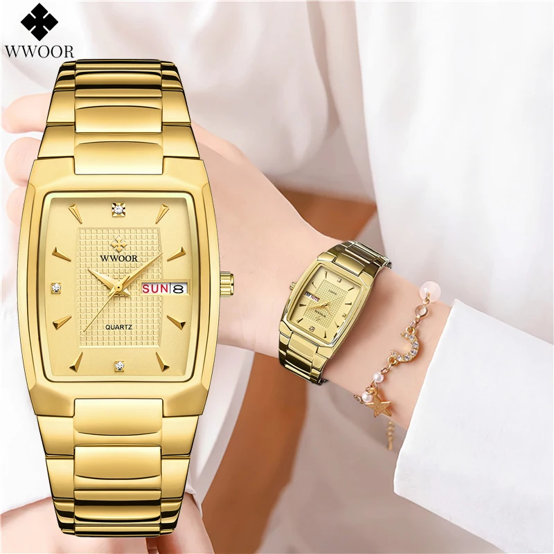 Top Trends: WWOOR Square Woman's Wristwatch Stainless Steel Gold Simple Waterproof Ladies Bracelet Watch Luxury Quartz Elegant Female Gift Shoppable Styles